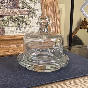 Vintage Etched Glass Butter Dome & Plate | Miniature Cheese Cloche Dish